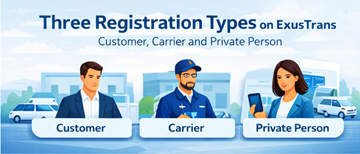 Tre tipi di registrazione account su ExusTrans per una migliore esperienza utente e organizzazione del marketplace dei trasporti